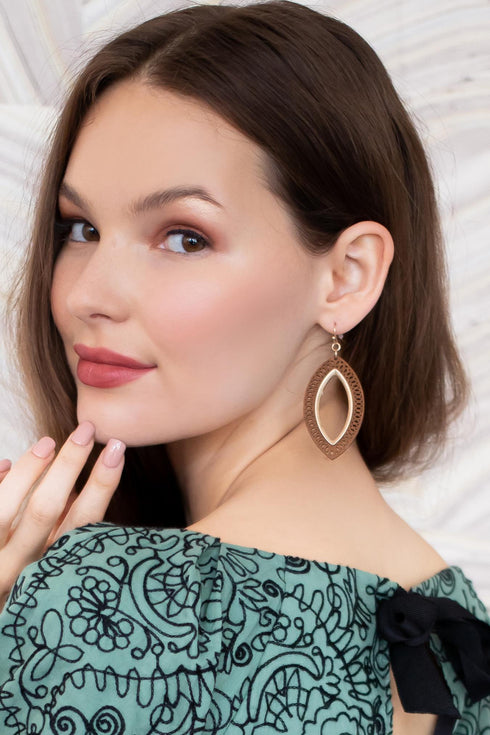Wood Laser Cut Leaf Earrings